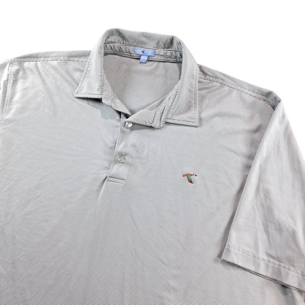 GenTeal Polo Shirt Mens XXL Grey Striped Performance Short Sleeve Mallard Logo